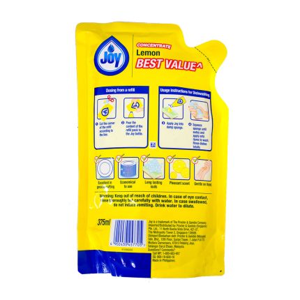 JOY Dishwashing Liquid Lemon Refill Pack 375ml